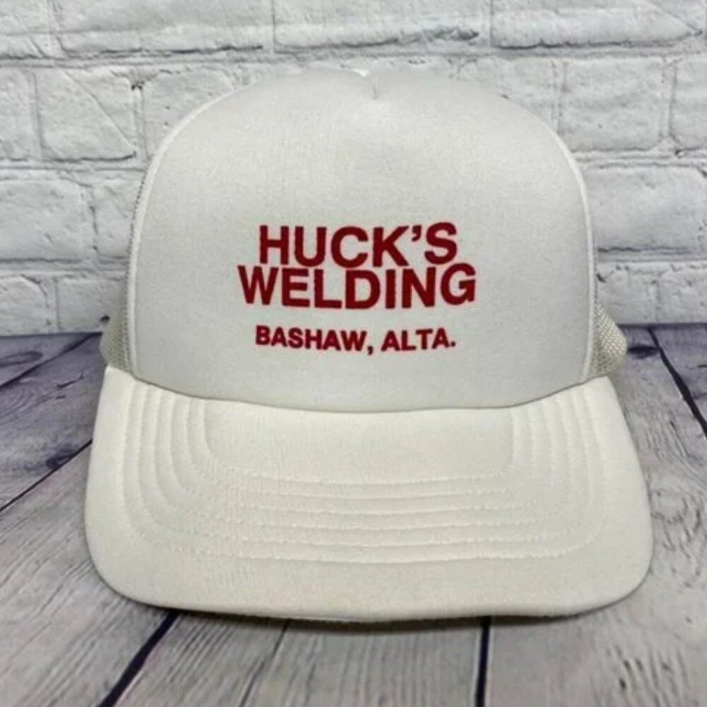 Vintage Trucker Hat Mesh Huck's Welding Bashaw Alta. Cap Snapback White